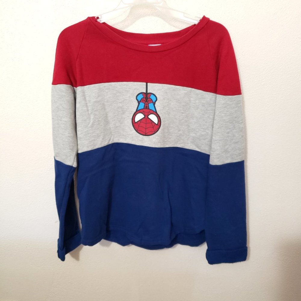 Marvel Spiderman Sweatshirt Size Medium Red Gray Blue Color Block